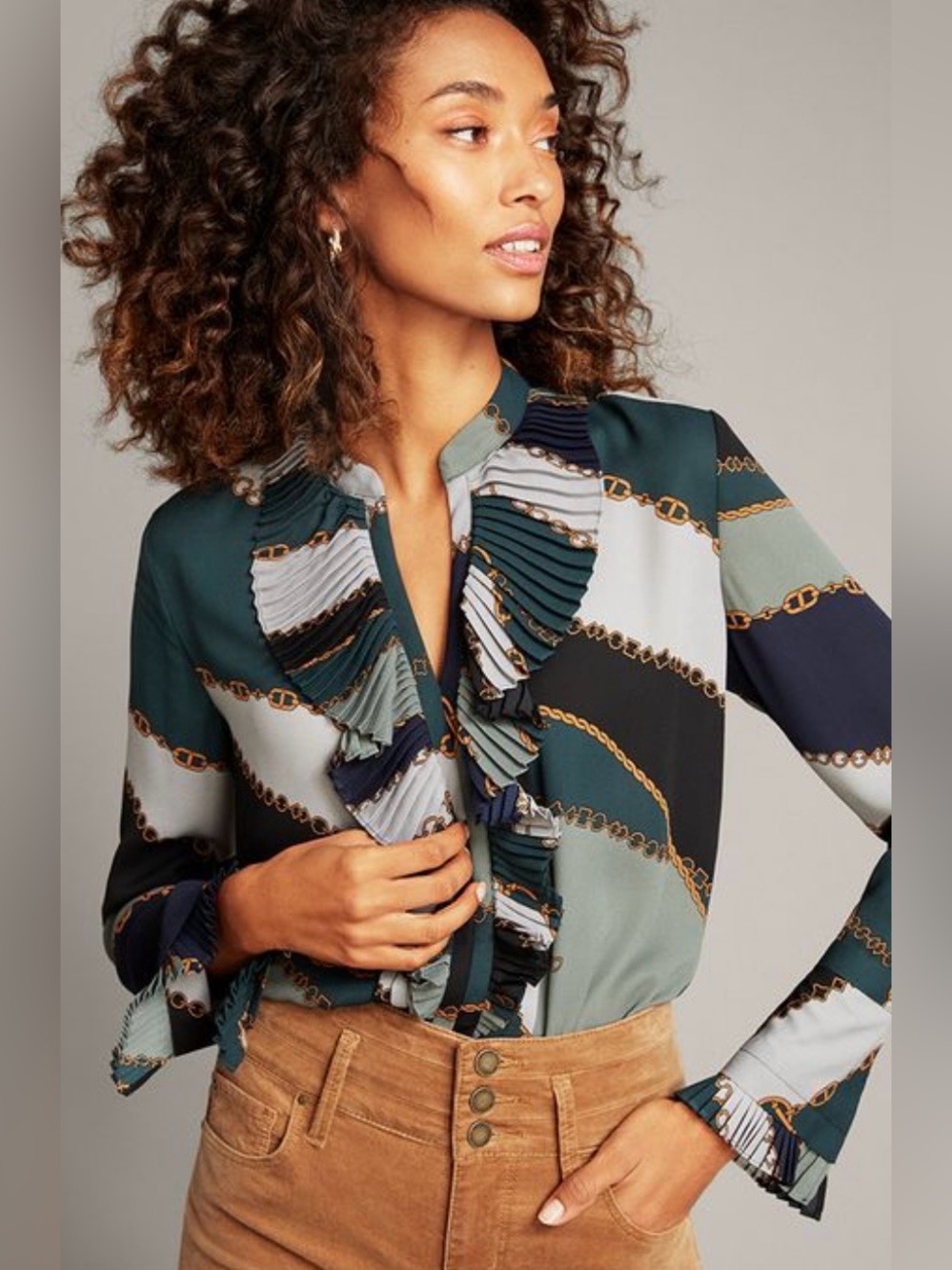 Anne Taylor Chainlink Ruffle Blouse Small